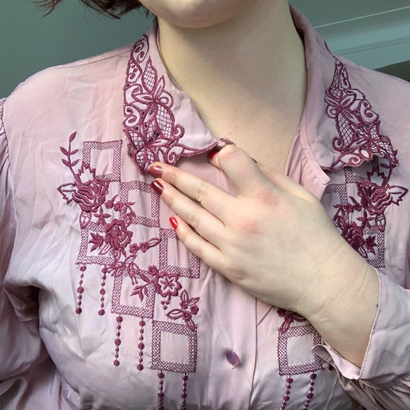 Vintage Cottage Core Embroidered Blouse - Large - Picture 4 of 5